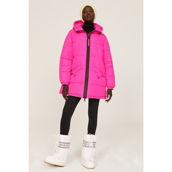 OOF WEAR Women's Neon Pink Long Sleeve High Neck Puffer Coat Size 38 - Picture 1 of 16